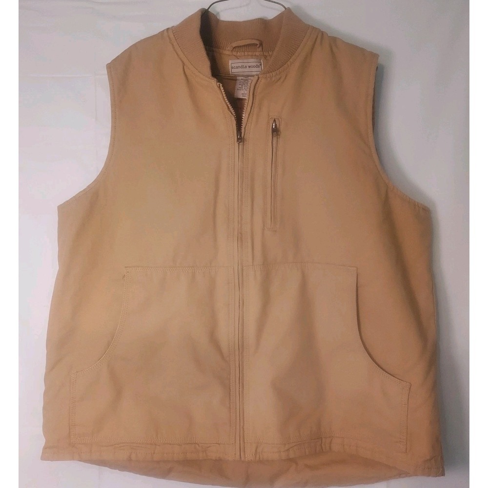 Scandia Woods Chore Vest‎ Mens L 81700 Beige Lined Pockets Full Zip